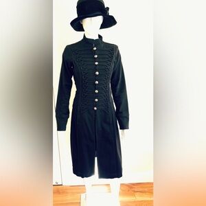 Tripp NYC Black denim jacket blazer long Military band coat cord embroidery US S